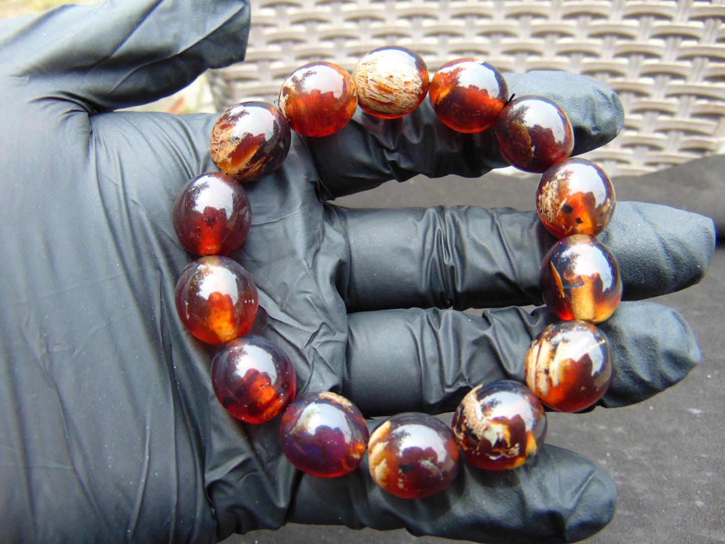 21 gram 14 Beads Mala Bracelet Indonesian Blue amber 15x16 mm for Healing A14G50