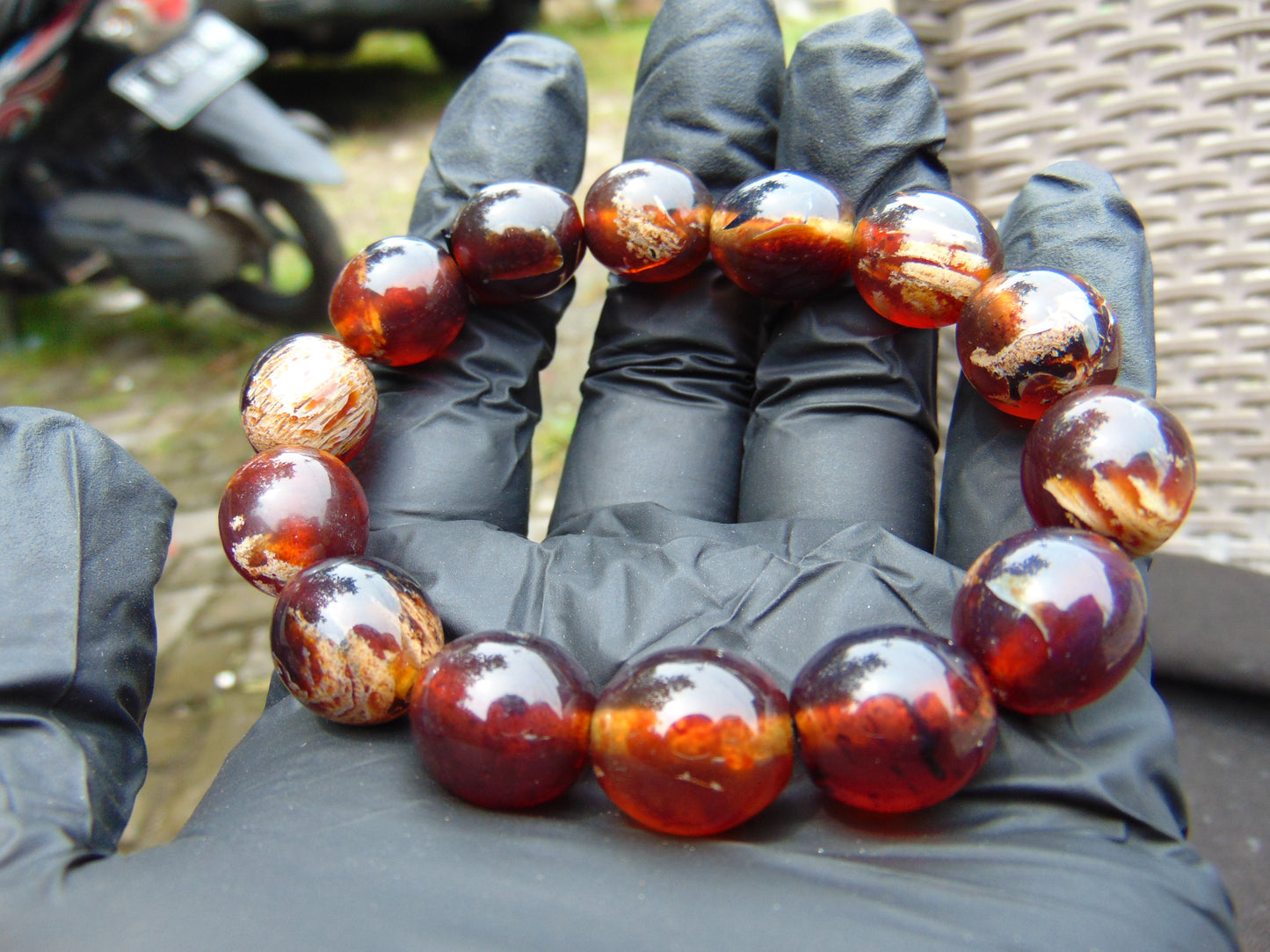 21 gram 14 Beads Mala Bracelet Indonesian Blue amber 15x16 mm for Healing A14G50