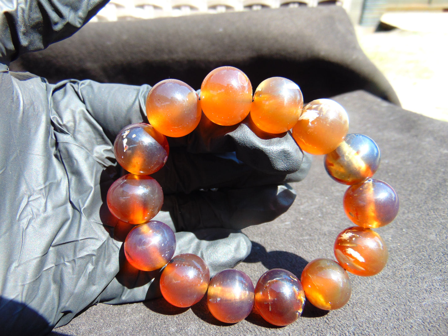 32 gram 14 Beads Mala Bracelet Indonesian Blue Yellow Amber 16 mm for Healing FRB2