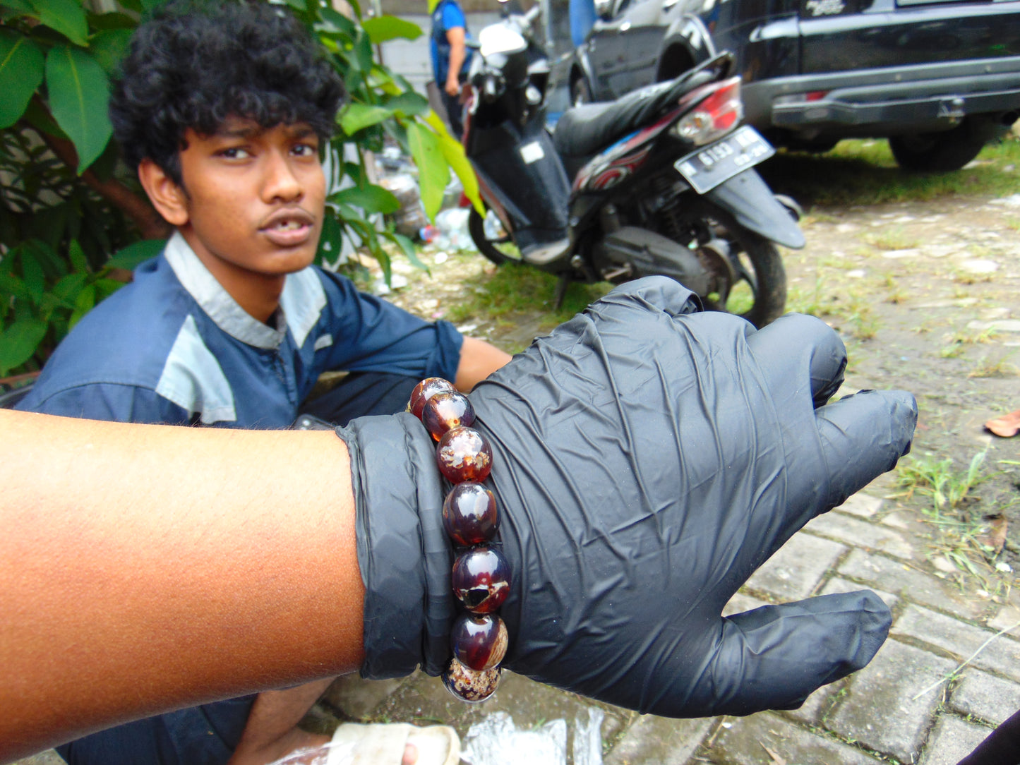 21 gram 14 Beads Mala Bracelet Indonesian Blue amber 15x16 mm for Healing A14G50