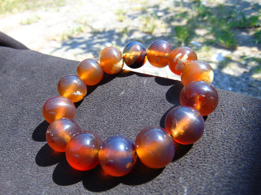 32 gram 14 Beads Mala Bracelet Indonesian Blue Yellow Amber 16 mm for Healing FRB2