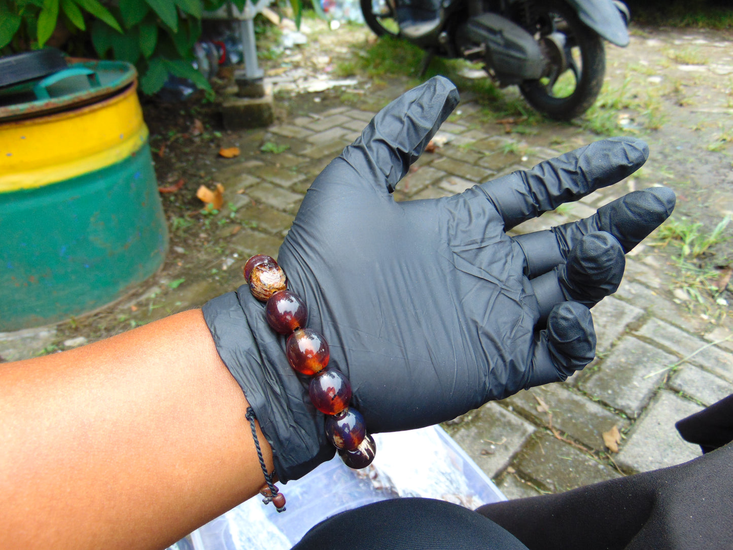 21 gram 14 Beads Mala Bracelet Indonesian Blue amber 15x16 mm for Healing A14G50