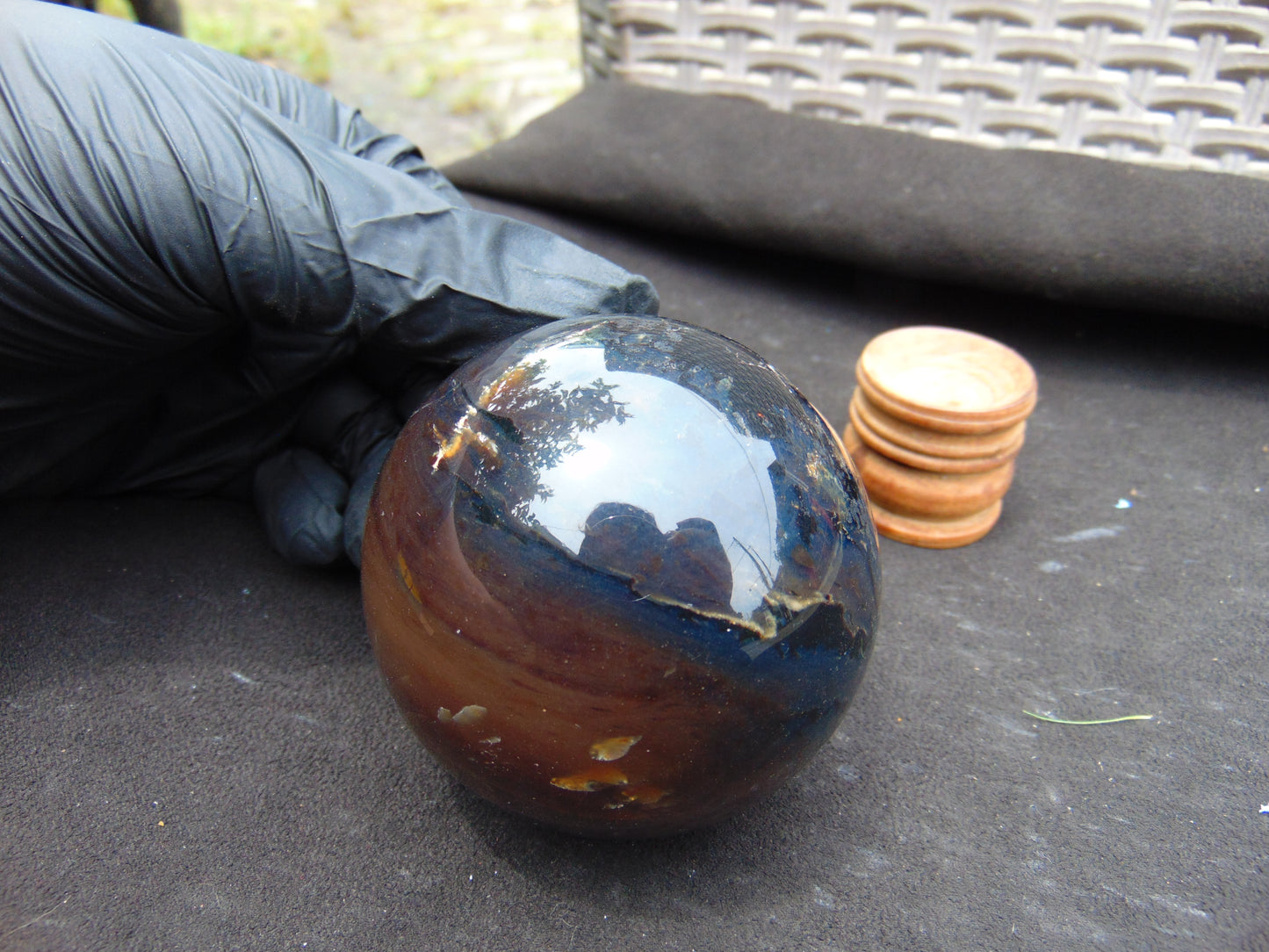 189 gr Sphere Ball 70 mm Indonesian Brown Blue Amber for Healing AJ1090