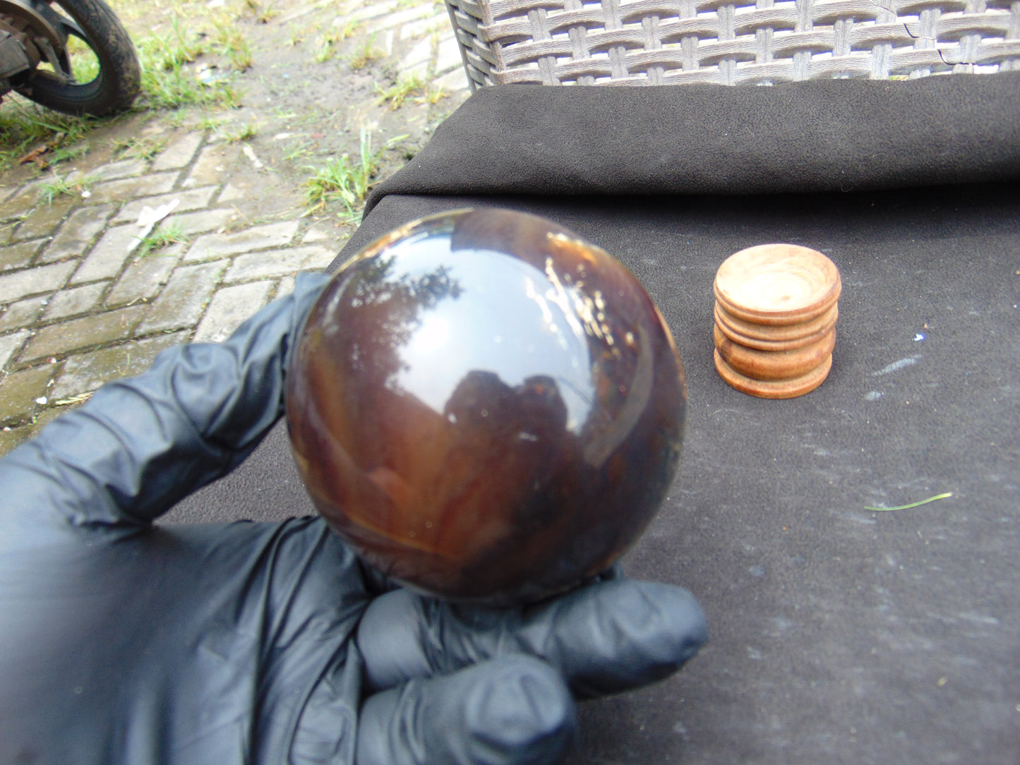 189 gr Sphere Ball 70 mm Indonesian Brown Blue Amber for Healing AJ1090