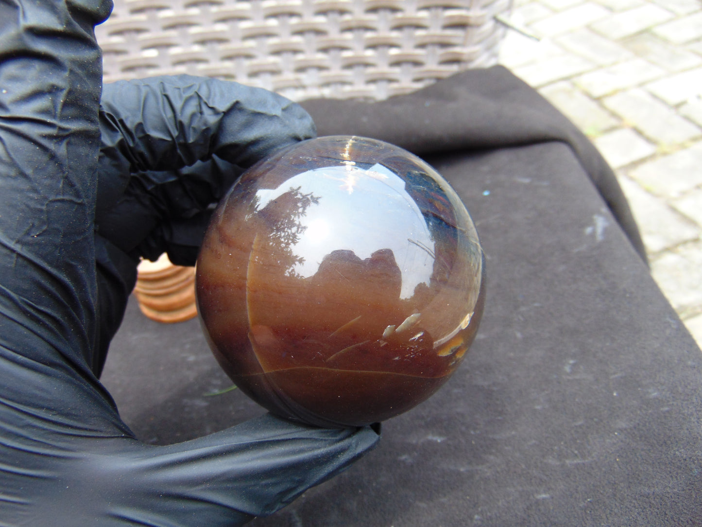189 gr Sphere Ball 70 mm Indonesian Brown Blue Amber for Healing AJ1090