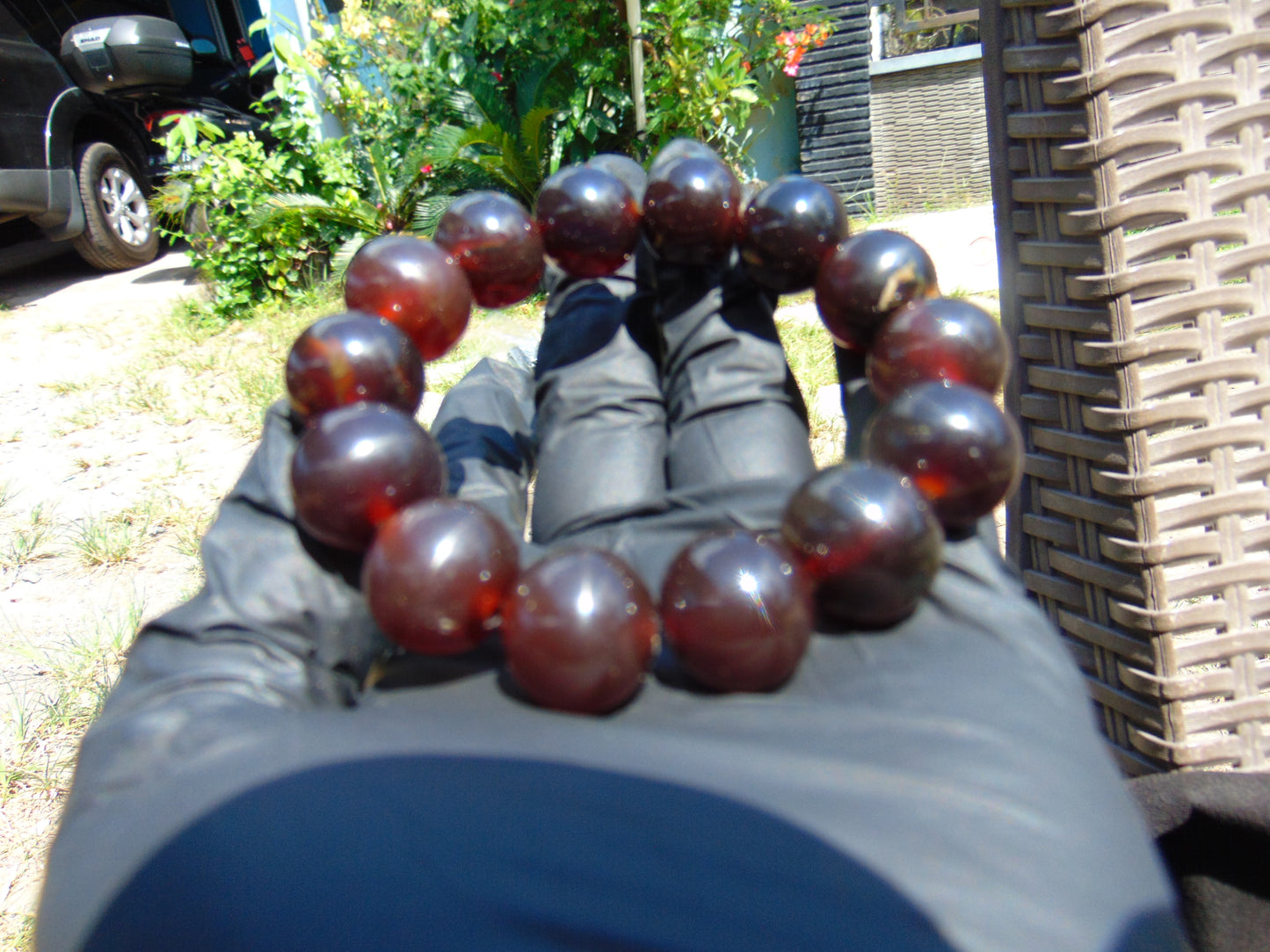 31 gram 14 Beads Mala Bracelet Indonesian Cherry Red Amber 16 mm for Healing FRB16