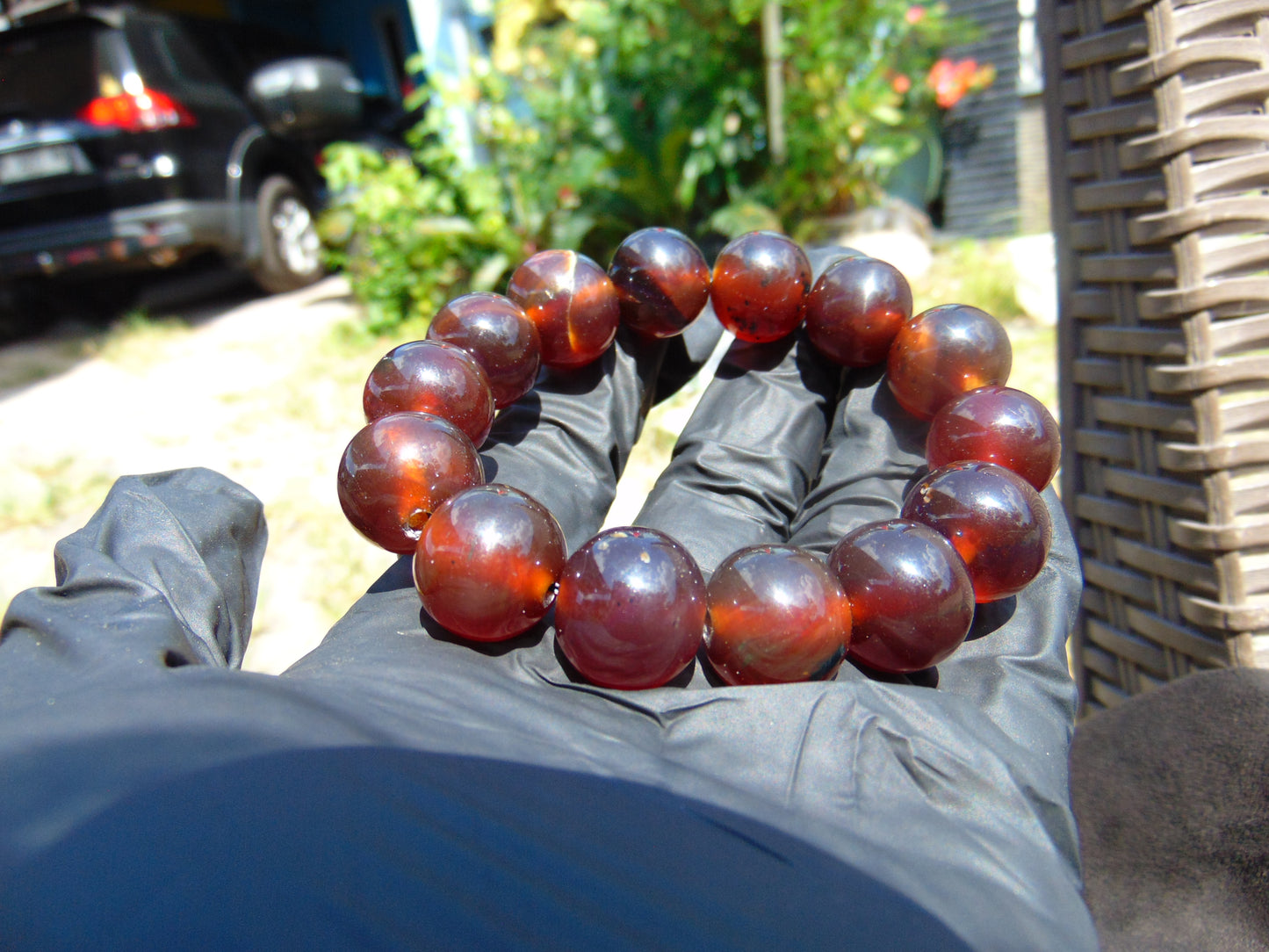 31 gram 14 Beads Mala Bracelet Indonesian Yellow Red Amber 16 mm for Healing FRB14
