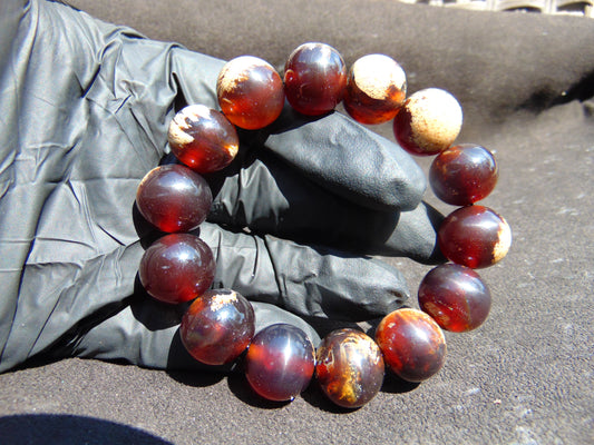 33 gram 14 Beads Mala Bracelet Indonesian White Cherry Red Amber 16 mm for Healing FRB13