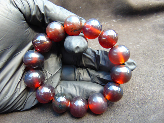 33 gram 14 Beads Mala Bracelet Indonesian Blue Yellow Red Amber 16 mm for Healing FRB9
