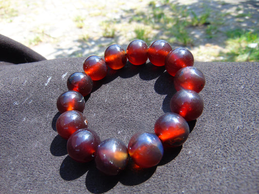 32 gram 14 Beads Mala Bracelet Indonesian Blue Red Amber 16 mm for Healing FRB4