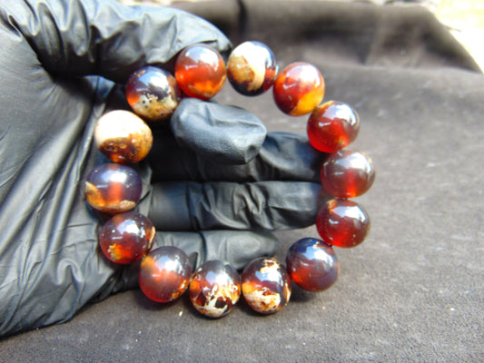 32 gram 14 Beads Mala Bracelet Indonesian Blue Yellow Red Amber 16 mm for Healing FRB8