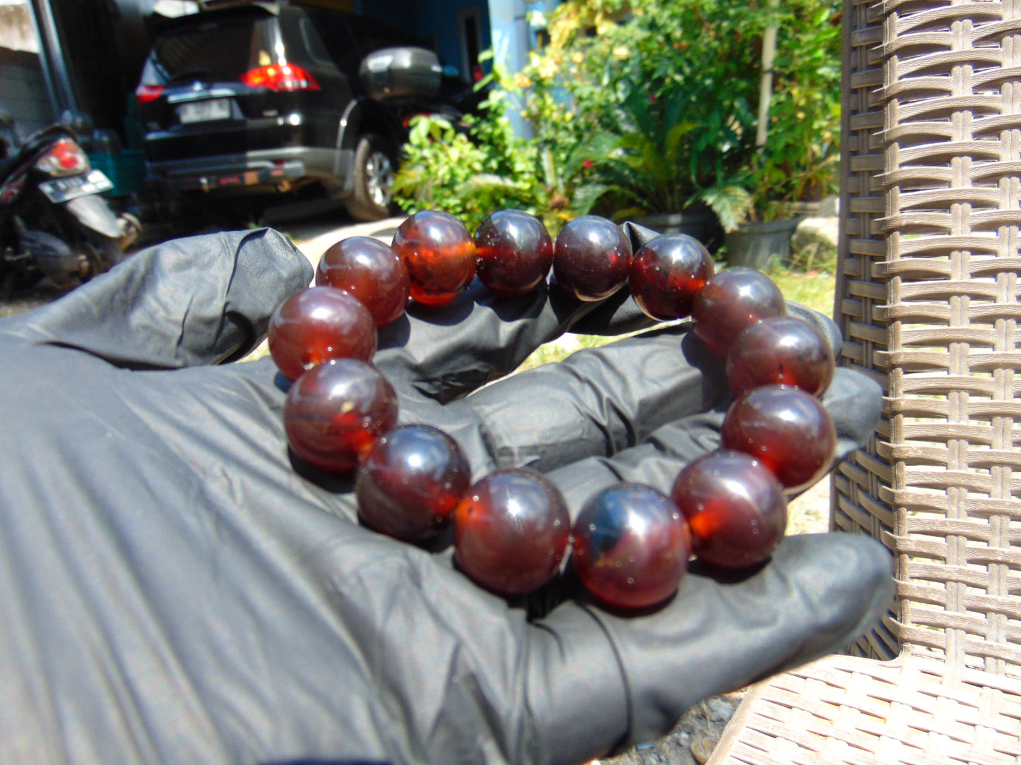 31 gram 14 Beads Mala Bracelet Indonesian Cherry Red Amber 16 mm for Healing FRB5