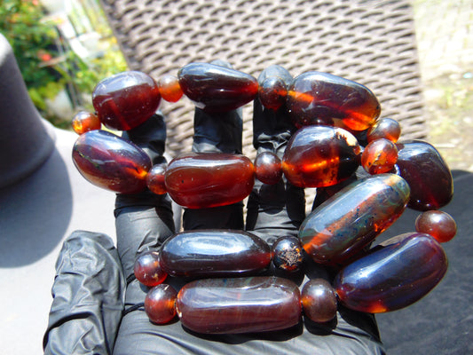 75 gram Small Beads Combination Necklace Indonesian Blue Red Amber for Healing A11K170