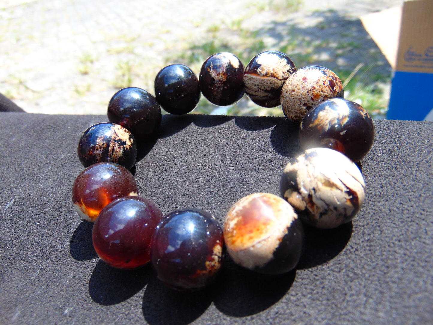 58 gram 12 Beads Mala Bracelet Indonesian Cherry Amber 25 mm for Healing B20M13