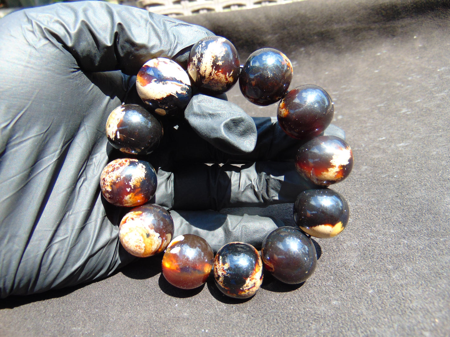58 gram 12 Beads Mala Bracelet Indonesian Cherry Amber 25 mm for Healing B20M13