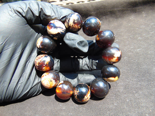 58 gram 12 Beads Mala Bracelet Indonesian Cherry Amber 25 mm for Healing B20M13
