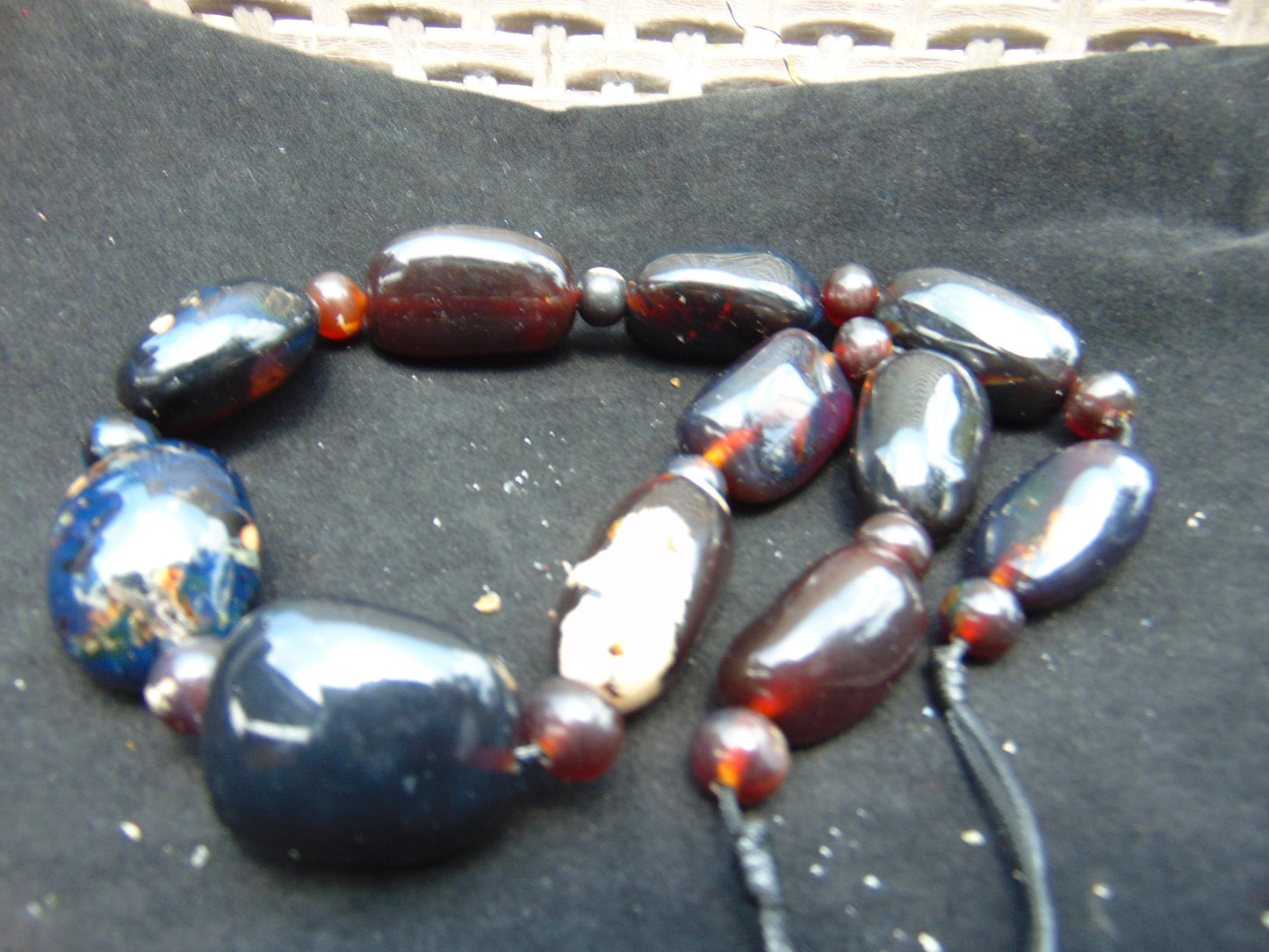 110 gram Small Beads Combination Necklace Indonesian Black Blue Amber for Healing A11K172