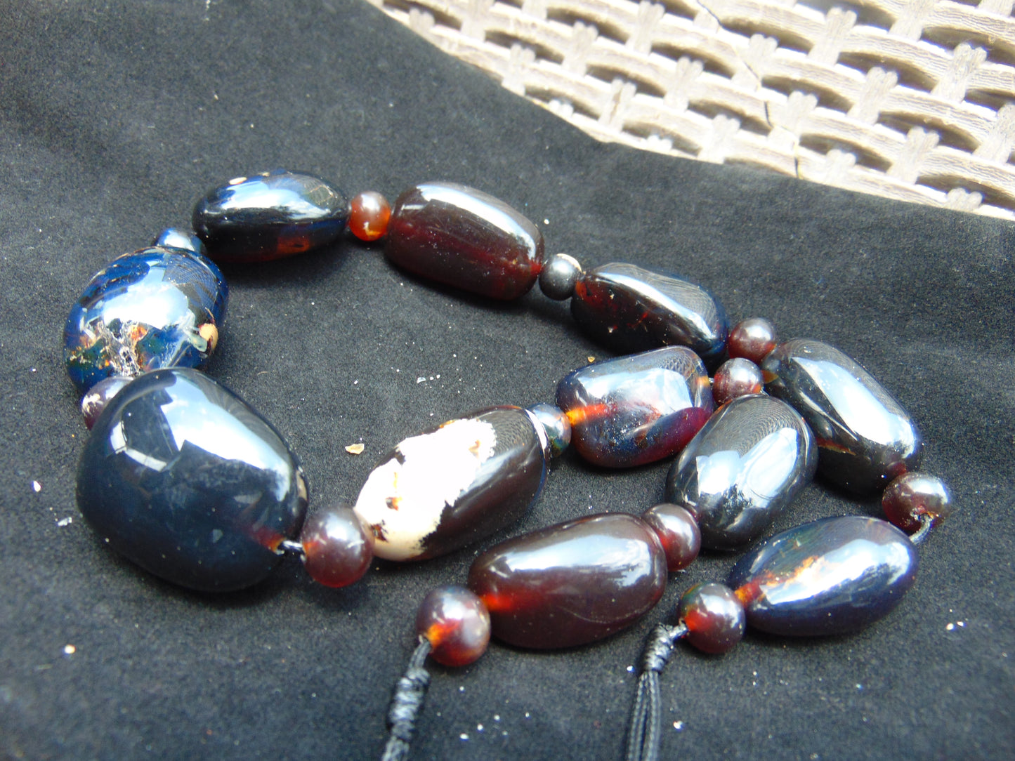 110 gram Small Beads Combination Necklace Indonesian Black Blue Amber for Healing A11K172
