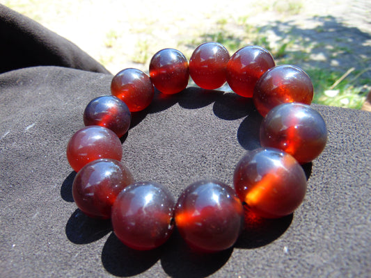 56 gram 12 Beads Mala Bracelet Indonesian Cherry Red Blue Amber 20 mm for Healing B20M22