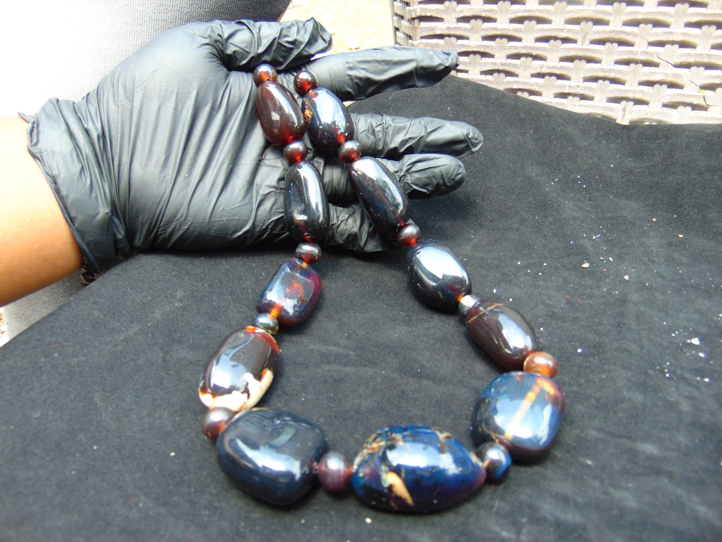 110 gram Small Beads Combination Necklace Indonesian Black Blue Amber for Healing A11K172