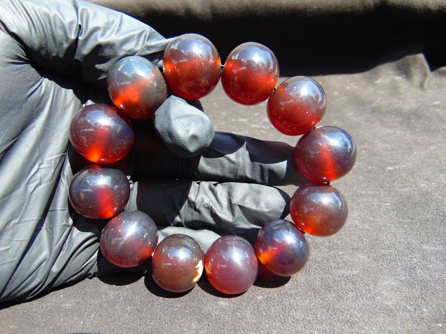 56 gram 12 Beads Mala Bracelet Indonesian Cherry Red Blue Amber 20 mm for Healing B20M22