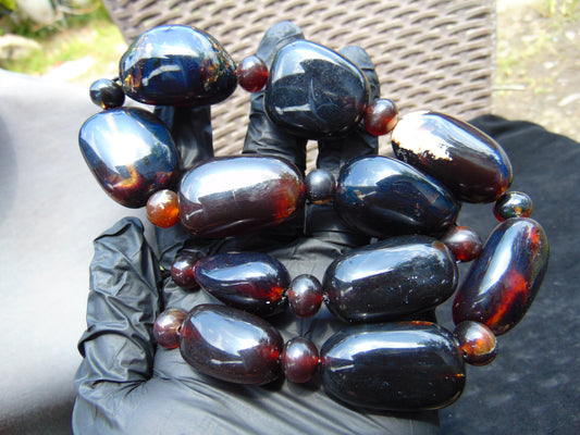 110 gram Small Beads Combination Necklace Indonesian Black Blue Amber for Healing A11K172