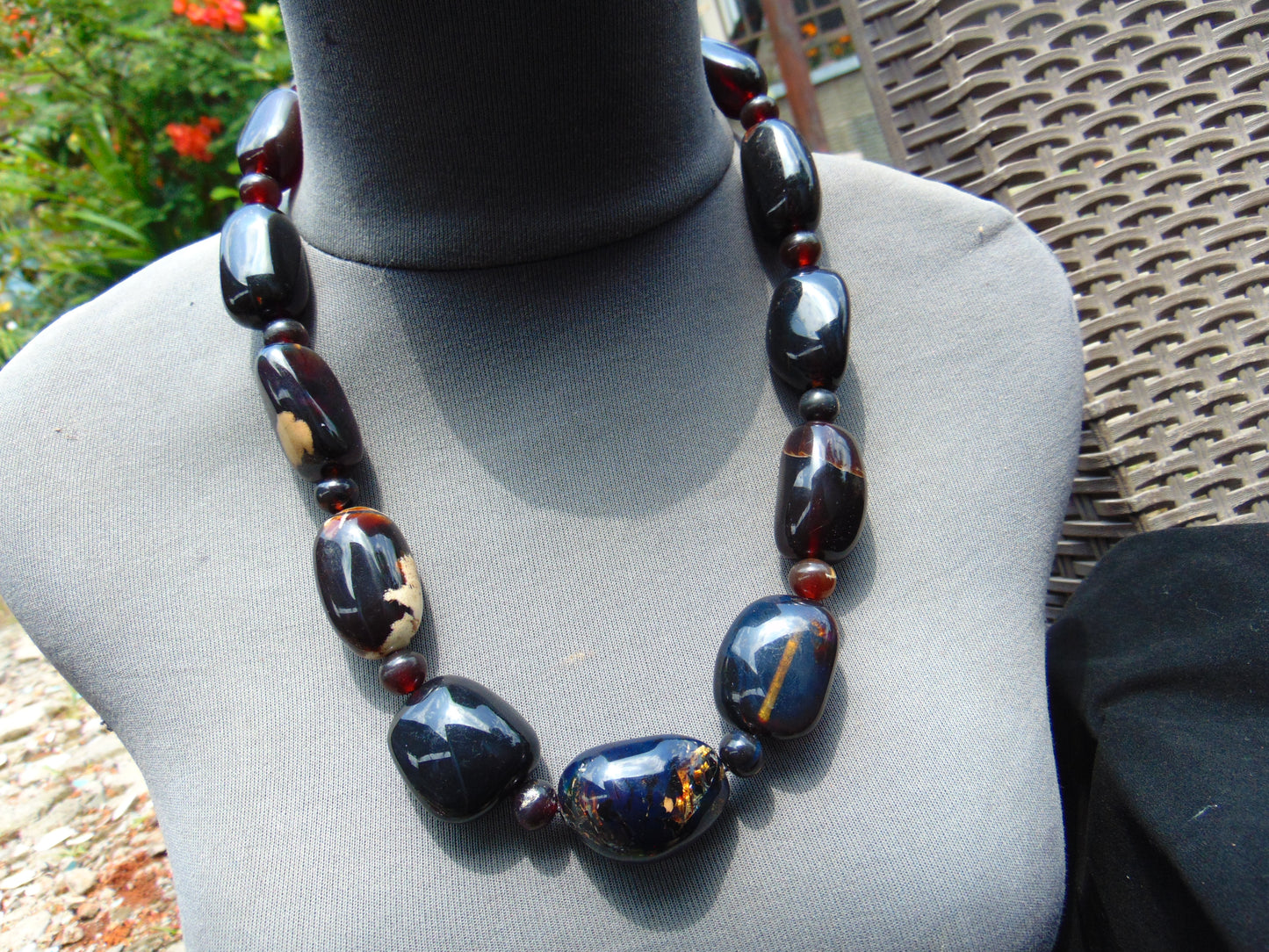 110 gram Small Beads Combination Necklace Indonesian Black Blue Amber for Healing A11K172