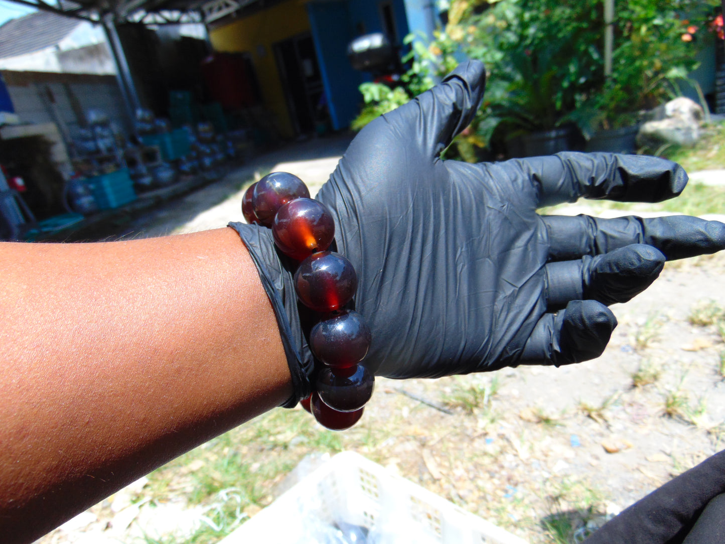 56 gram 12 Beads Mala Bracelet Indonesian Cherry Red Blue Amber 20 mm for Healing B20M22