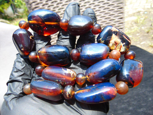 94 gram Small Beads Combination Necklace Indonesian Blue Amber for Healing S11K172