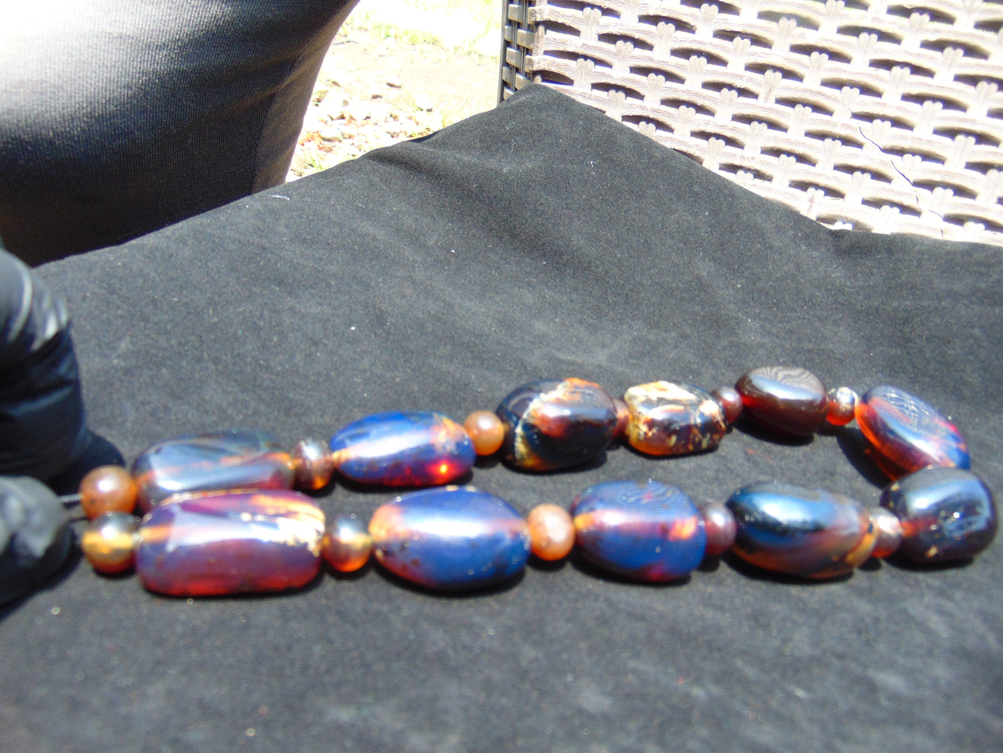 94 gram Small Beads Combination Necklace Indonesian Blue Amber for Healing S11K172