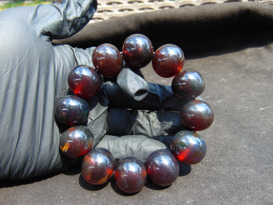 56 gram 12 Beads Mala Bracelet Indonesian Cherry Red Amber 20 mm for Healing B20M20