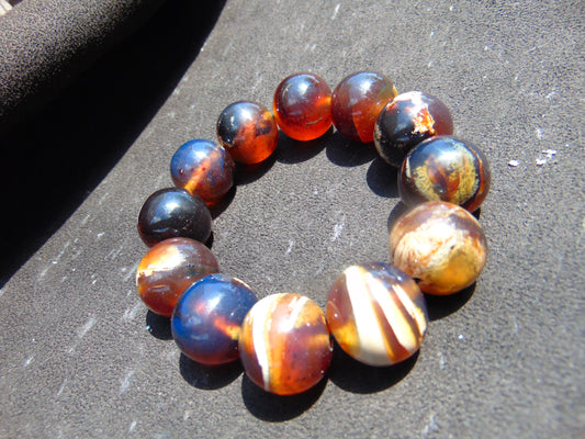 57 gram 12 Beads Mala Bracelet Indonesian White Blue Amber 20 mm for Healing B20M12