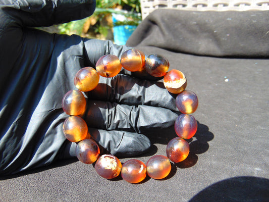 21 gram 14 Beads Mala Bracelet Indonesian Blue amber 13x16 mm for Healing A14G55