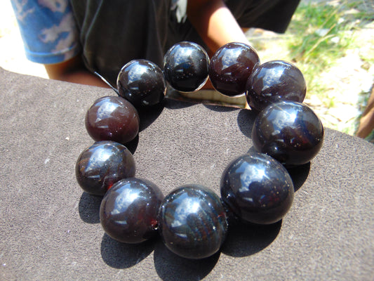 91 gram 10 Beads Mala Bracelet Indonesian Cherry Red Amber 25 mm for Healing FRB32