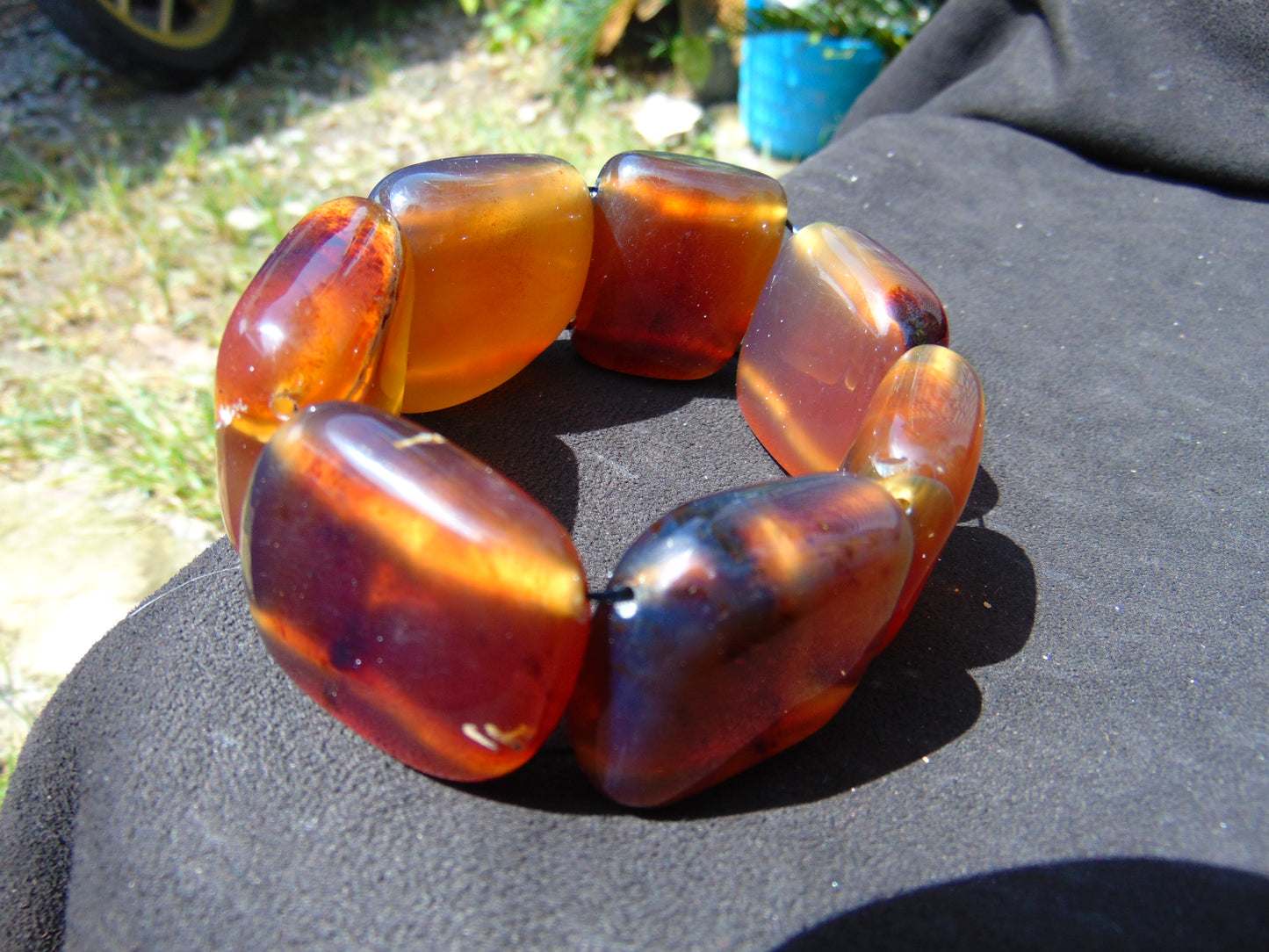 95 gr 7 Square Beads Bangle Indonesian Blue Amber for Healing A7G30