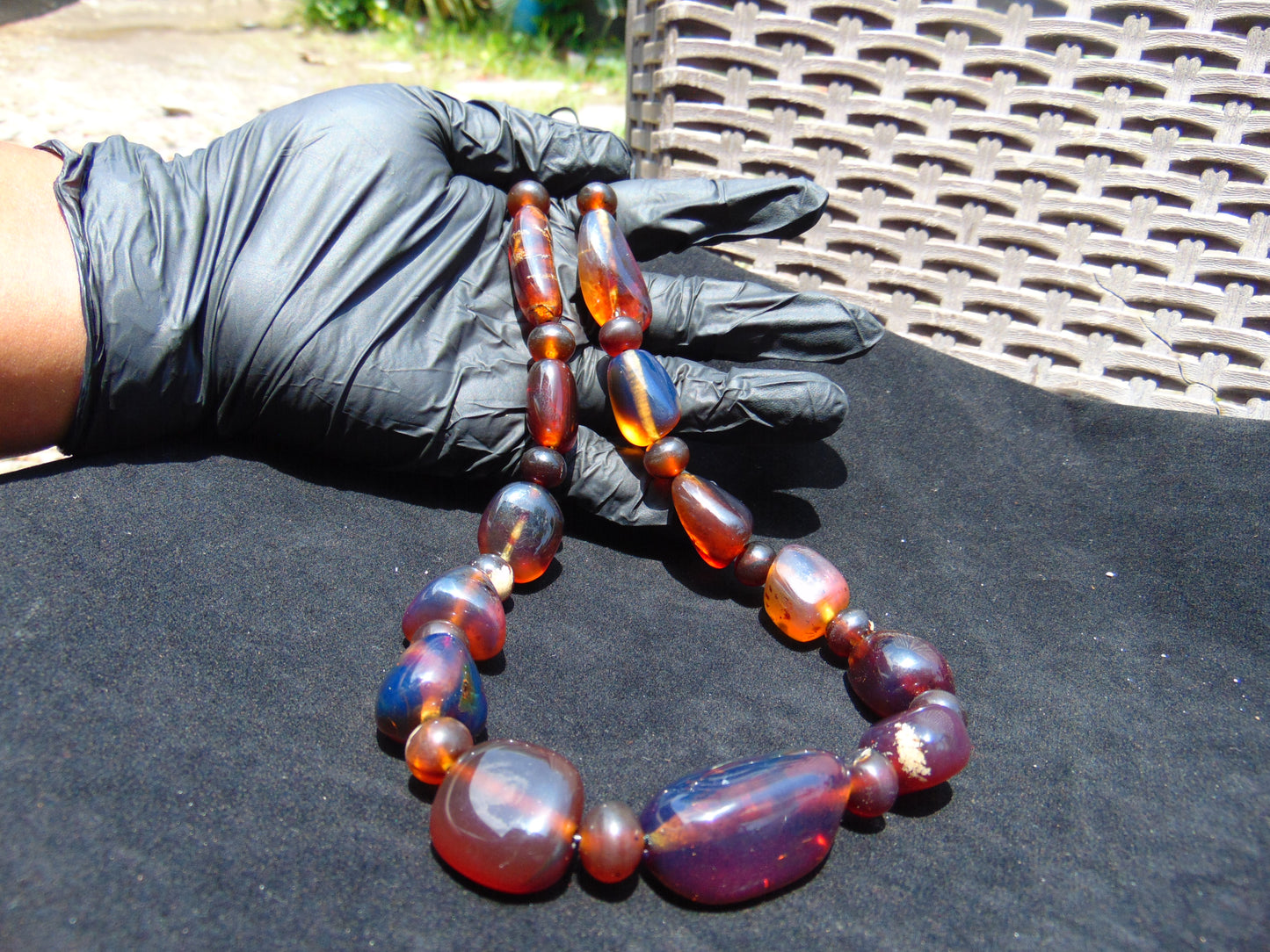 59 gram Small Beads Combination Necklace Indonesian Blue Amber for Healing S13K184