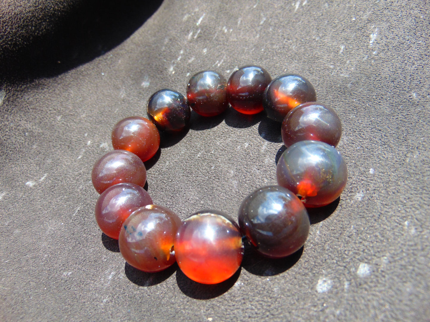54 gram 12 Beads Mala Bracelet Indonesian Blue Red Amber 20 mm for Healing B20M18