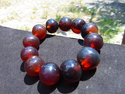 54 gram 12 Beads Mala Bracelet Indonesian Blue Red Amber 20 mm for Healing B20M18