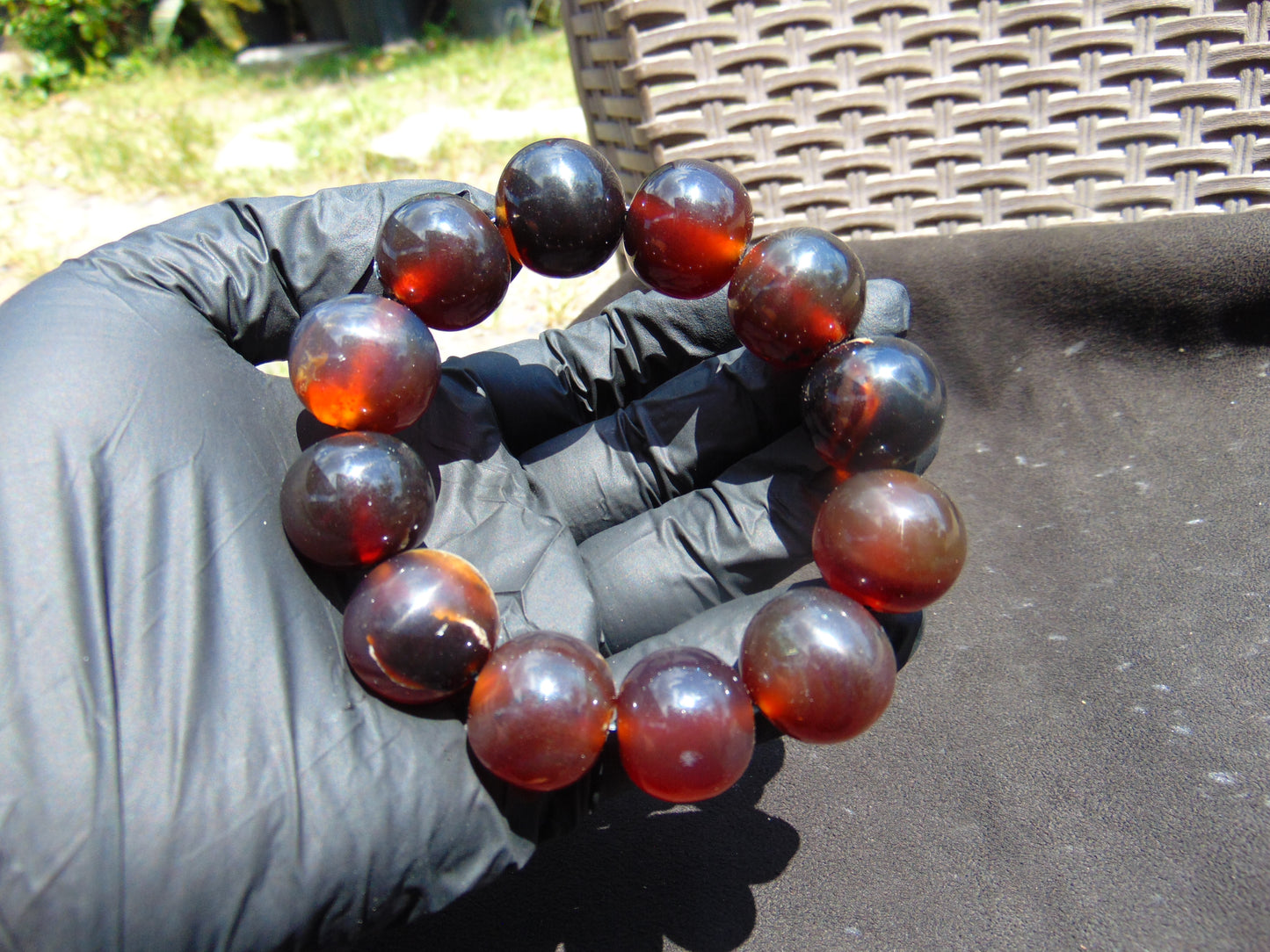 54 gram 12 Beads Mala Bracelet Indonesian Blue Red Amber 20 mm for Healing B20M18
