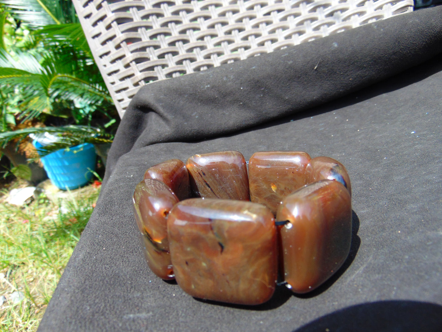 98 gr 7 Square Beads Bangle Indonesian Amber for Healing A7G28