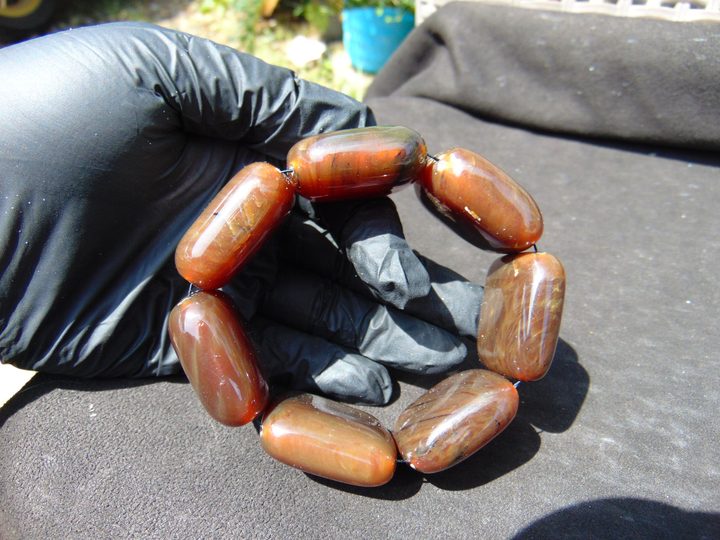 98 gr 7 Square Beads Bangle Indonesian Amber for Healing A7G28