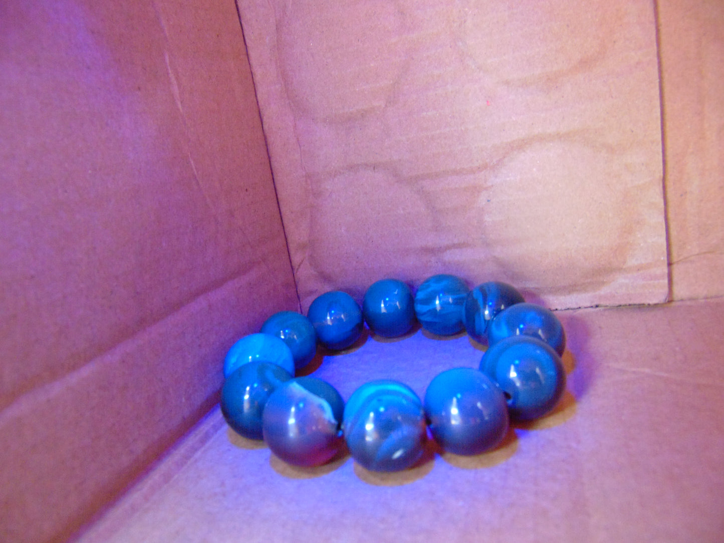 54 gram 12 Beads Mala Bracelet Indonesian Blue Red Amber 20 mm for Healing B20M18