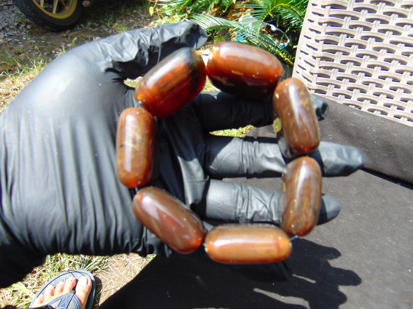 98 gr 7 Square Beads Bangle Indonesian Amber for Healing A7G28