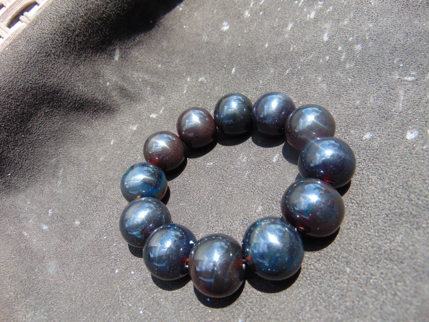 56 gram 12 Beads Mala Bracelet Indonesian Cherry Red Blue Amber 20 mm for Healing B20M21