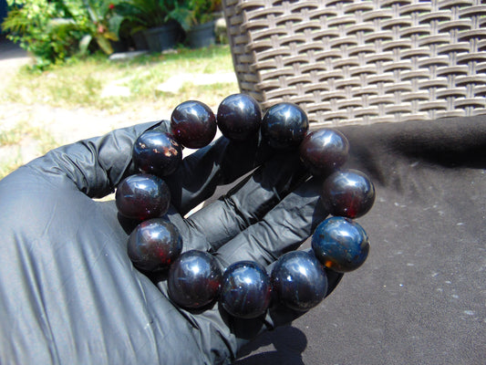 56 gram 12 Beads Mala Bracelet Indonesian Cherry Red Blue Amber 20 mm for Healing B20M21