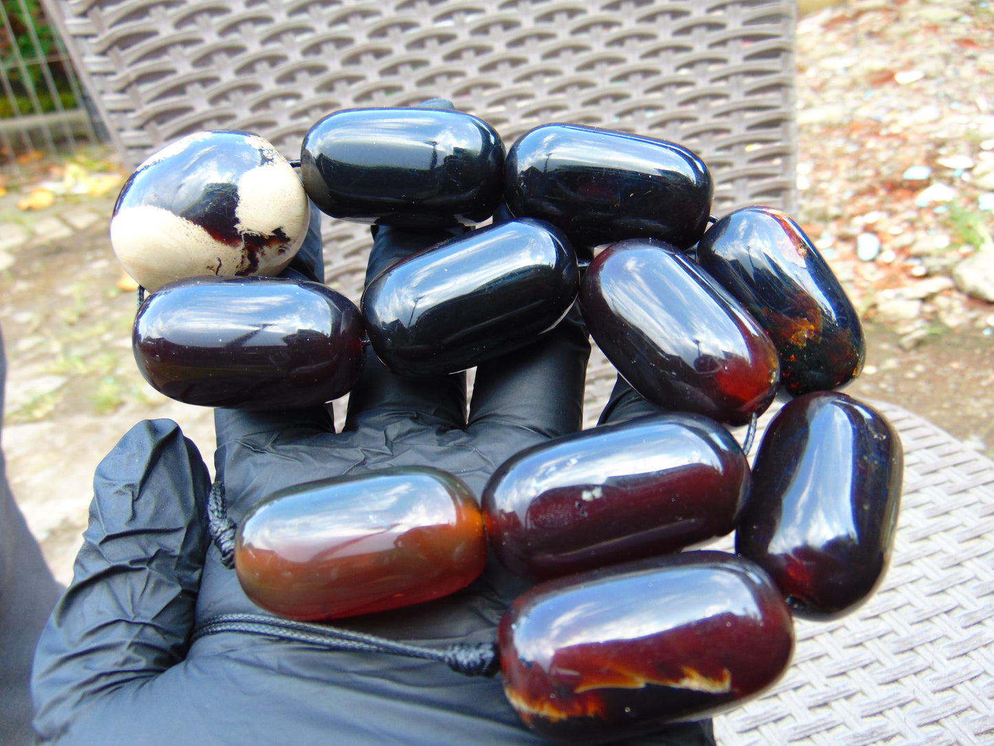 136 gram Small Beads Necklace Indonesian white Blue Amber for Healing A11K164