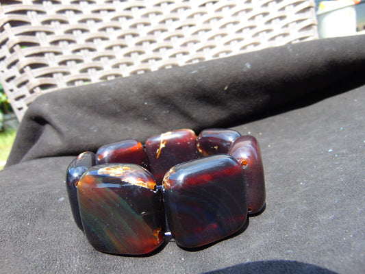 101 gr 7 Square Beads Bangle Indonesian Amber for Healing A7G37