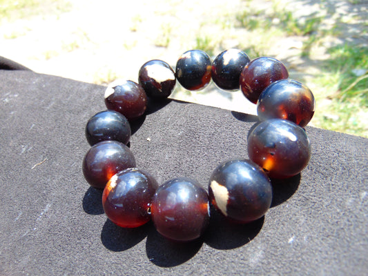 58 gram 12 Beads Mala Bracelet Indonesian Cherry Red Amber 20 mm for Healing B20M11