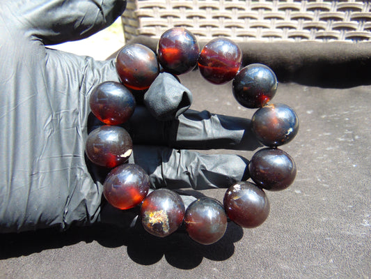 58 gram 12 Beads Mala Bracelet Indonesian Black Blue Amber 20 mm for Healing B20M11
