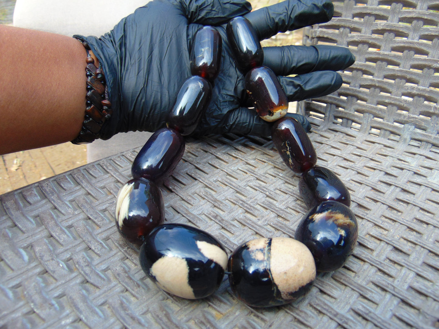 169 gram Small 11 Beads Necklace Indonesian white cherry red Amber for Healing S11K163